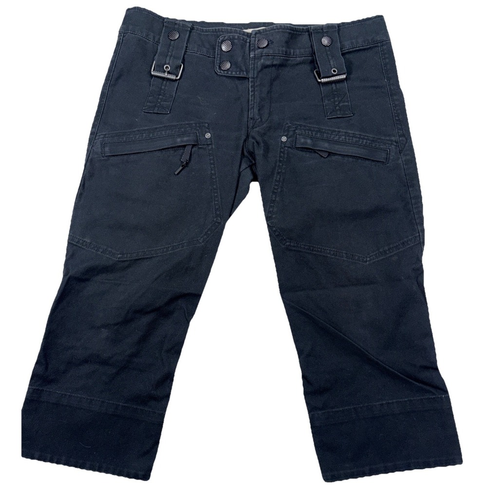 Diesel Cargo Capri Jeans Buckle Waist Moto‎ Y2K Cropped Pants Size 17x19 Black